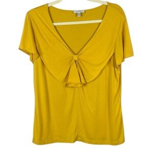 un1deux2trois3 100% Silk Yellow Sailor Collar Short Sleeve Tie Front Blouse